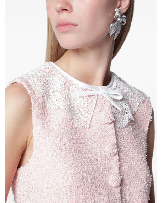 Self-Portrait Pink Lace-Collar Bouclé Mini Dress