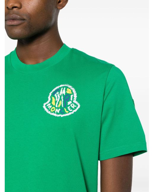 Moncler Green Logo-print Cotton T-shirt for men