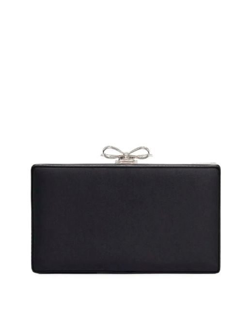 Self-Portrait Black Crystal-Embellished Bow Clutch Bag