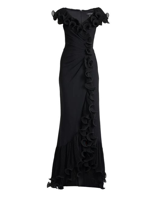 Tadashi Shoji Black Ruffled Pleated Maxi Dress