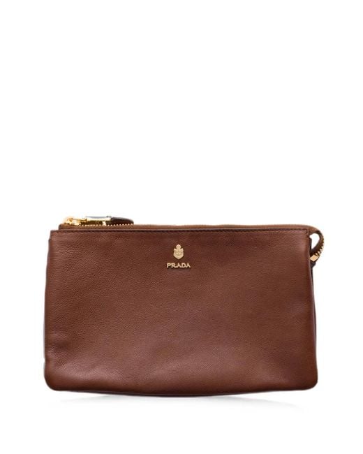 Prada Brown Leather Zipper Pouch