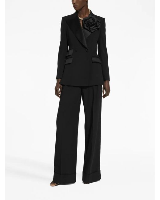 Dolce & Gabbana Black Floral Applique Wool Blazer