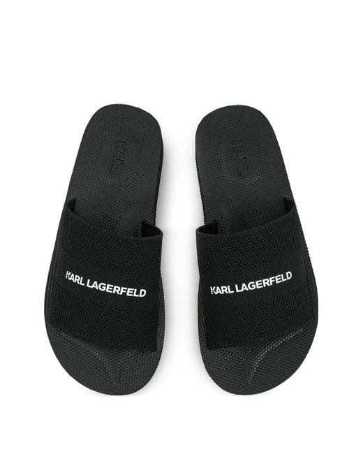 Karl Lagerfeld Black Logo-Print Slides for men