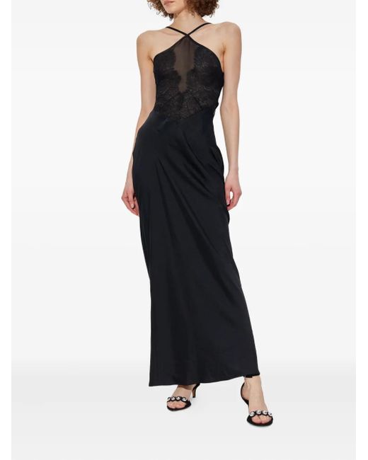 IRO Black Lace-Insert Midi Slip Dress