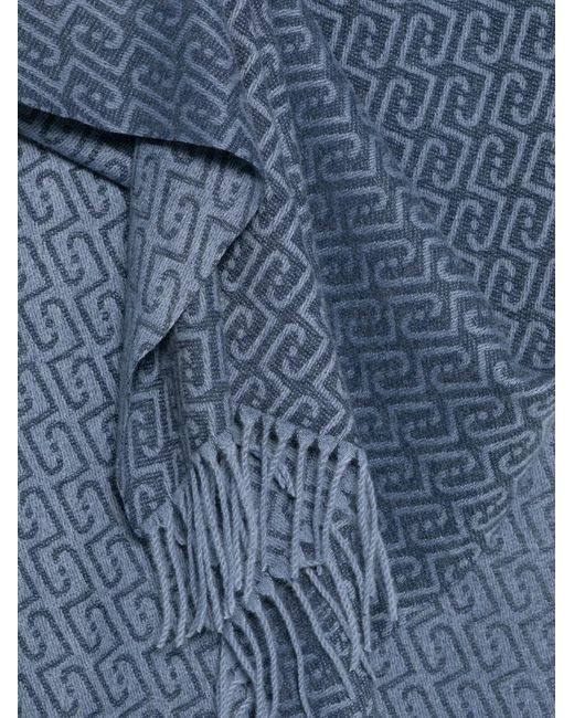 Liu Jo Blue Logo-Pattern Fringed Scarf