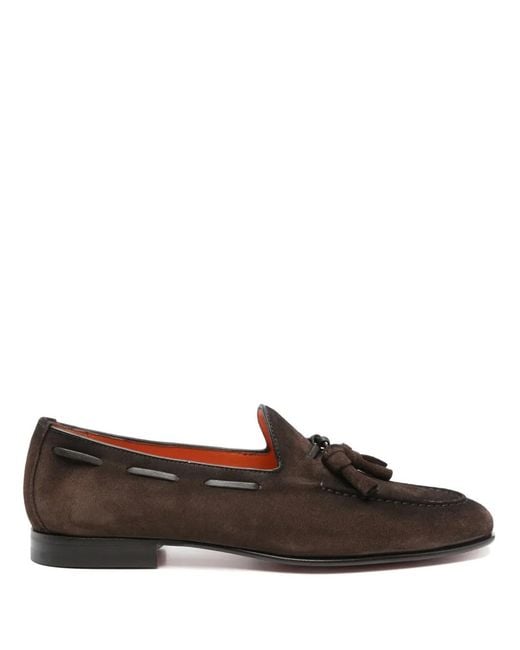 Santoni Brown Suede Boat Shoes for men