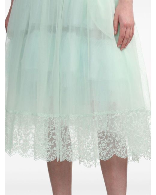 Simone Rocha Green Lace-trim Tulle Midi Skirt