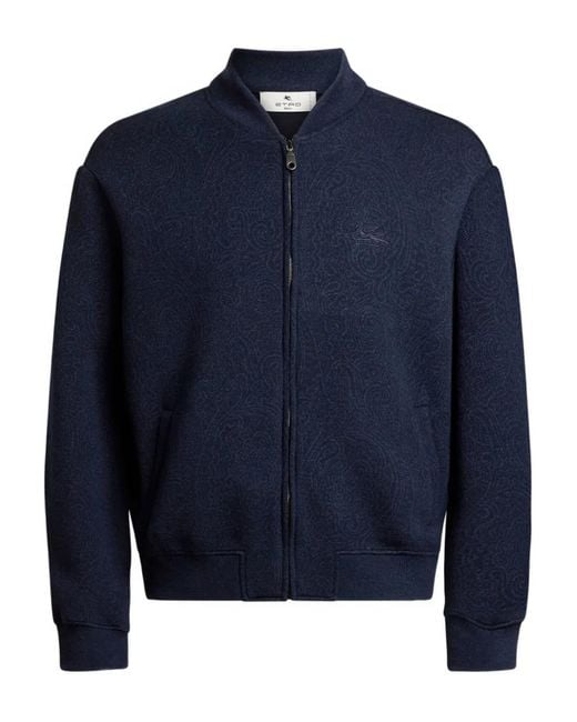 Etro Blue Jacquard Bomber Jacket for men