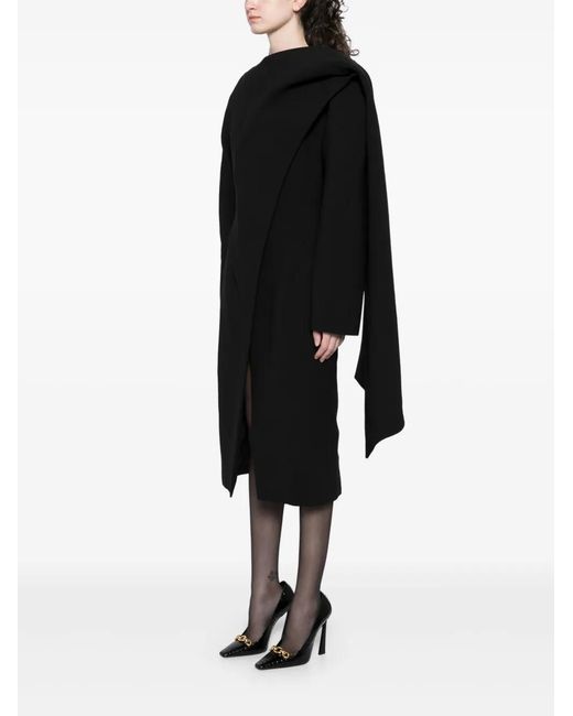 Mugler Black Scarf Wool Coat