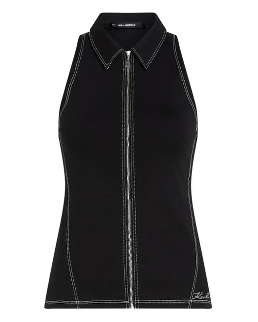 Karl Lagerfeld ステッチ ノースリーブトップ Black