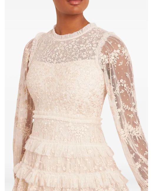 Needle & Thread Natural Blossom Laced Ruffled Midi Dress