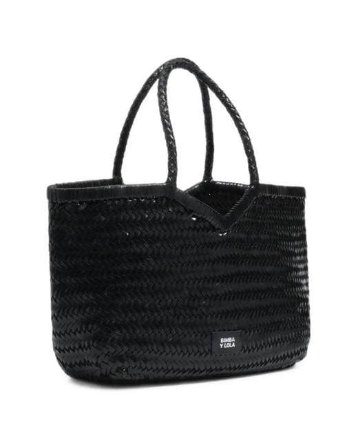 Bimba Y Lola Black Large Plaited Leather Shopper Bag