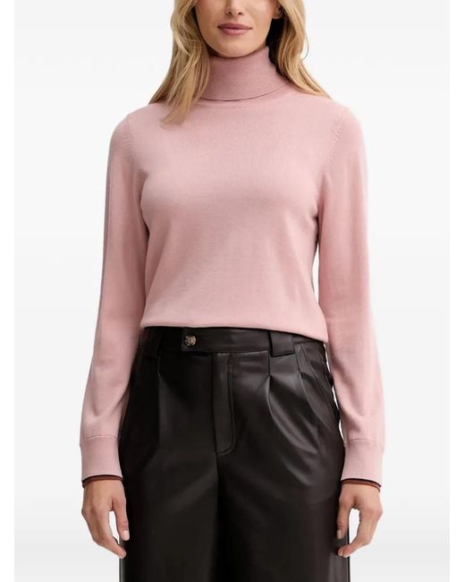 Paul Smith Pink Turtleneck Striped-Trim Sweater