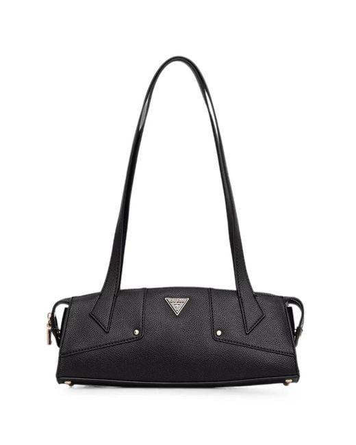Guess Black Darcy Logo-Plaque Pebbled Tote Bag