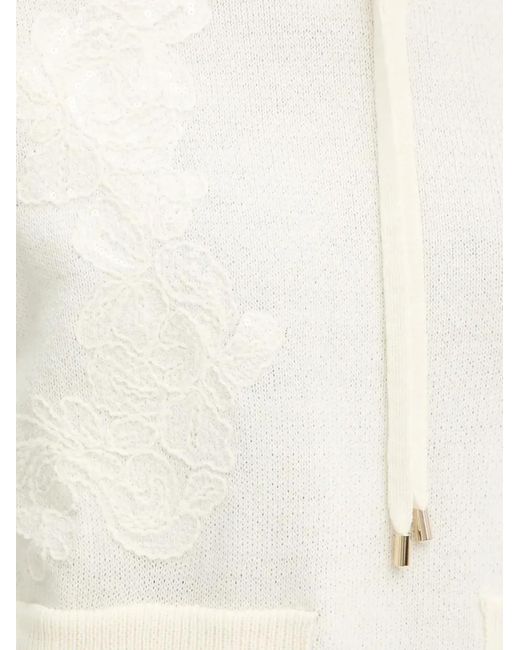 ERMANNO FIRENZE White Lace-Embroidered Sequinned Hoodie