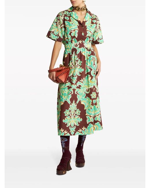 Etro Green Venus-Print Cotton Shirtdress