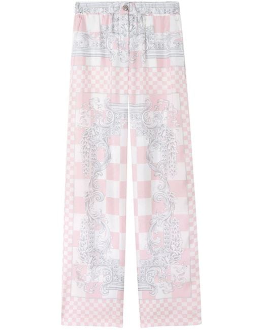 Versace White Graphic-print Silk Flared Trousers