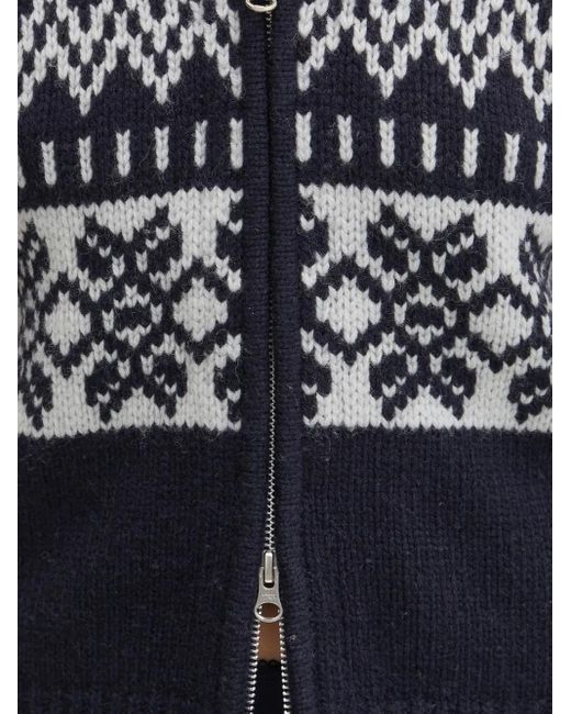 Samsøe & Samsøe Blue Zip-Up Fair-Isle Cardigan