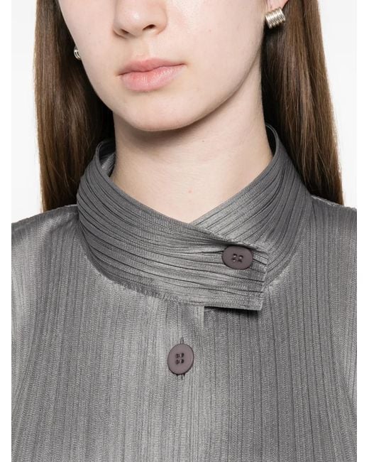 Pleats Please Issey Miyake Gray Skyline Buttoned Pleated Coat