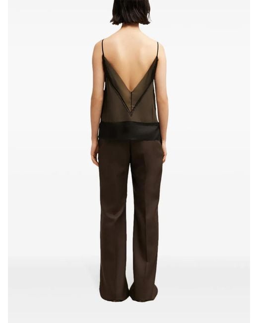 AMI Black V-Neck Semi-Sheer Top