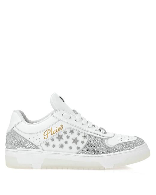 Philipp Plein White Stud-Embellished Sneakers