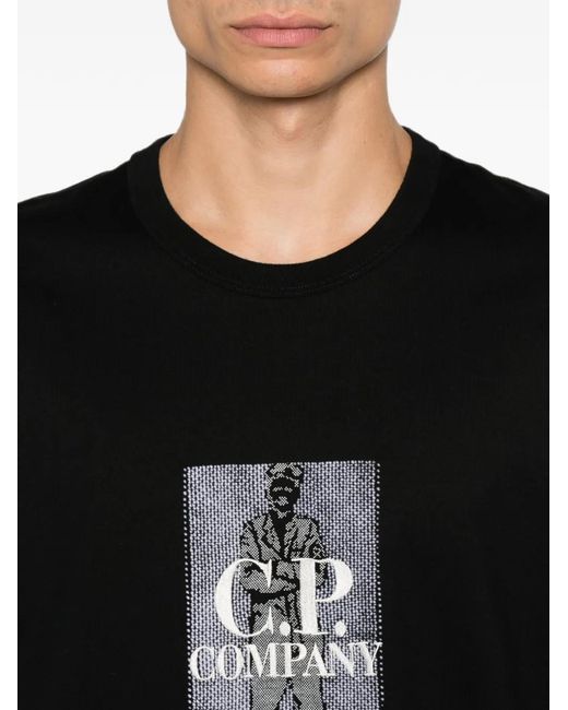 C P Company Black Logo-Print T-Shirt for men