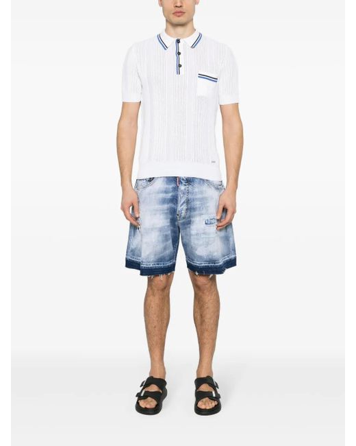 DSquared² Blue Distressed Washed-Denim Shorts for men