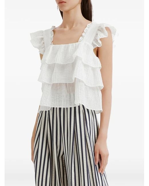 B+ AB White Tiered Ruffled Top