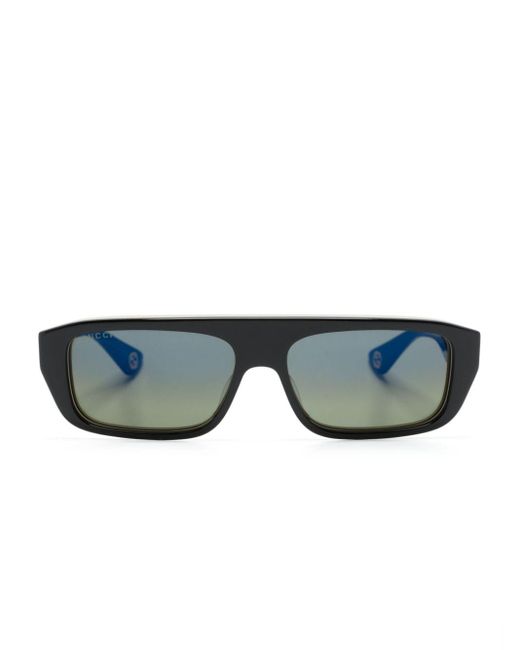 Gucci Blue Engraved-logo Rectangle-frame Sunglasses for men
