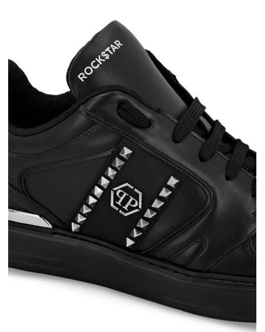 Philipp Plein Black Stud-Embellished Leather Sneakers