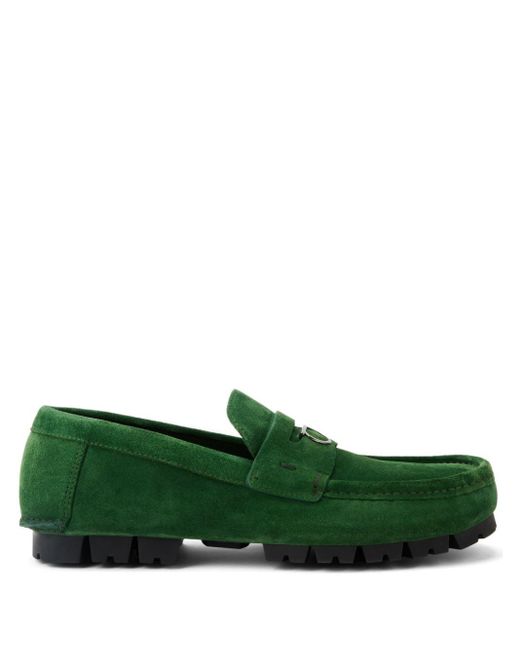 Ferragamo Green Charm-detailing Suede Loafers for men