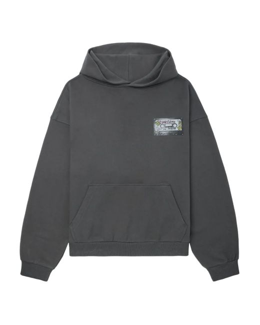 we11done Gray Cassette-Print Hooded Top