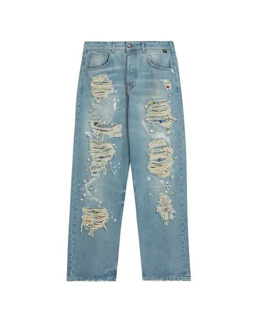 Barrow Blue Oversize Ripped Embellished Denim