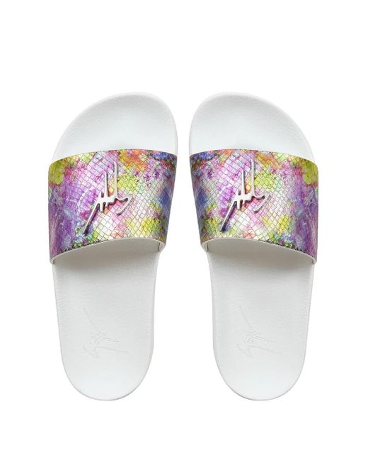 Giuseppe Zanotti White Brett Python-Effect Slides