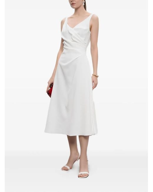 Ermanno Scervino White Pleated V-Neck Midi Dress
