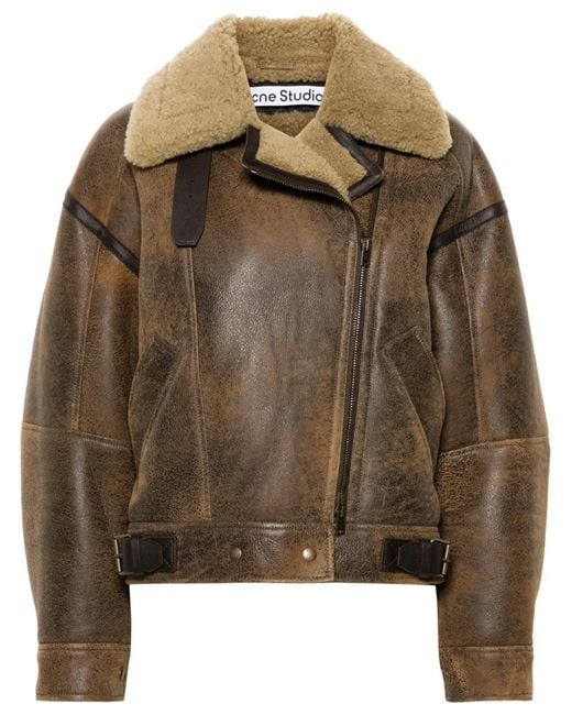 Acne Leren Jack in het Brown