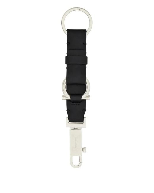 Ferragamo Black Gancini Leather Strap Keyring for men