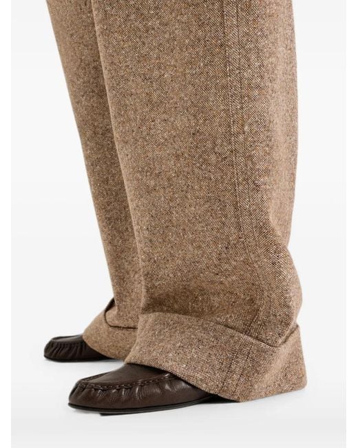 Brunello Cucinelli Natural Virgin Wool Donegal Baggy Five-Pocket Trousers With Monili