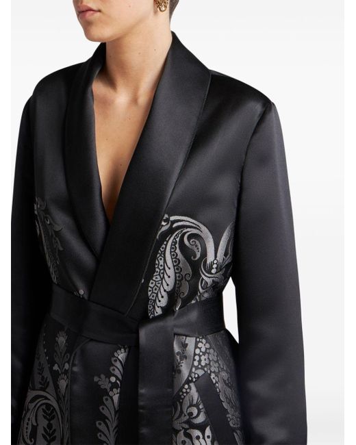 Etro Black Jacquard Duster Coat