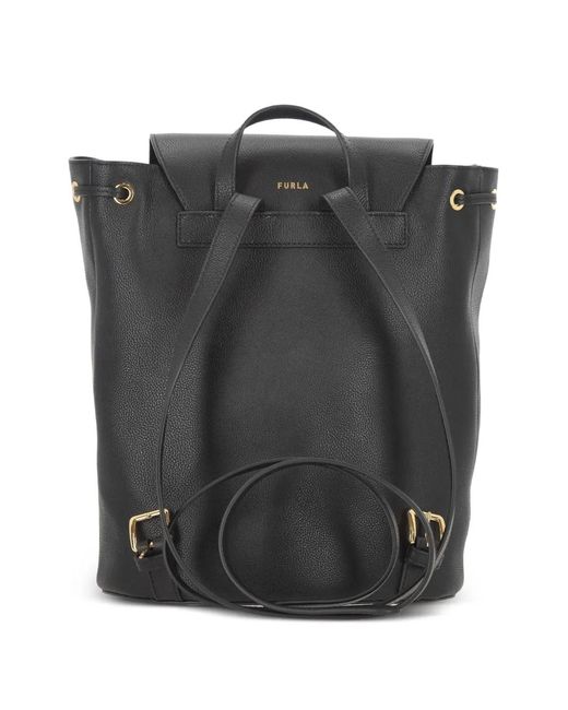 Furla Black Grainy Leather Backpack