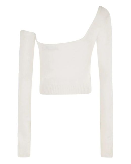 Blumarine White Embellished One-Shoulder Top