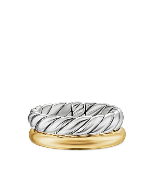 David Yurman White 18K And Sterling Dy Mercer Two Row Ring