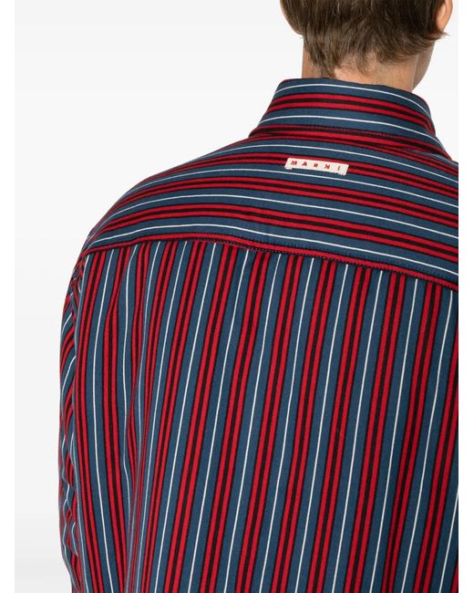 Marni Red Striped Cotton Shirt Jacket for men