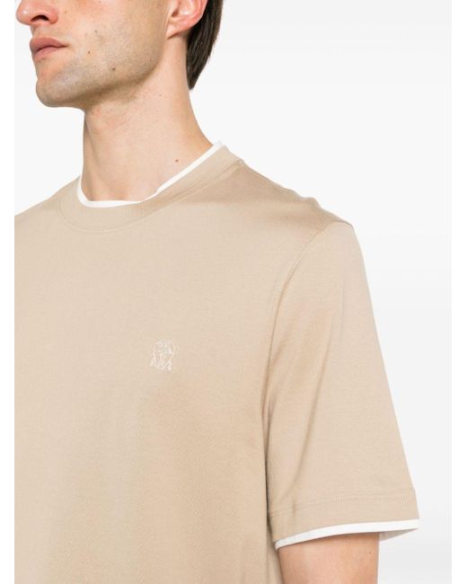 T-shirt en coton à logo brodé Brunello Cucinelli pour homme en coloris Natural