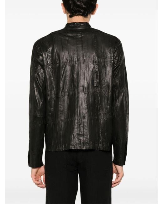 Transit Black Crinkled Leather Shirt for men