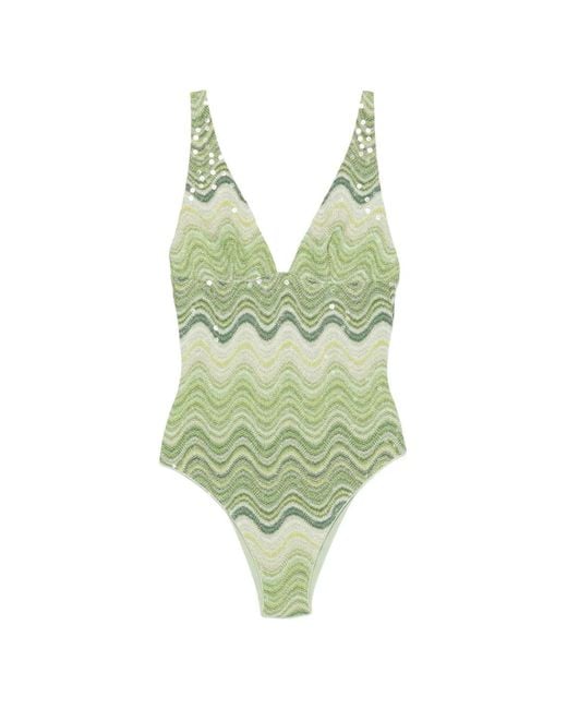 Mc2 Saint Barth Green Mavi Sequin-Embellished Chevron Swimsuit