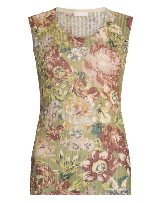 Liu Jo Green Floral-Print Sleeveless Top