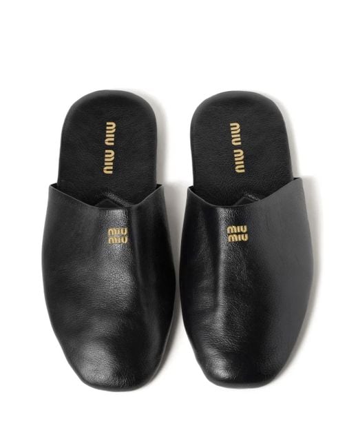 Miu Miu Black Leather Slippers