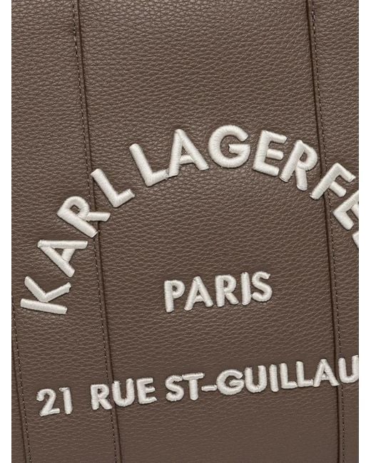 Karl Lagerfeld Brown Logo-Embroidered Pebbled Tote Bag
