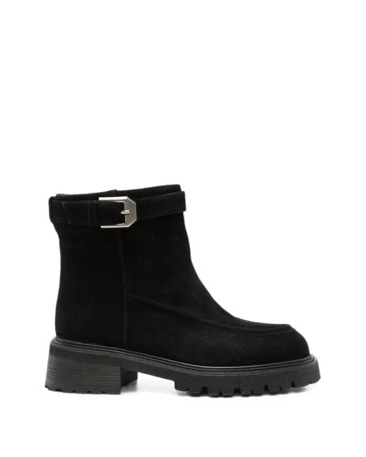 Linda Baumann Black Buckle-Detail Ankle Boots